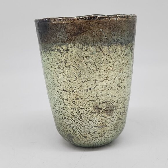 Handmade Rustic Glass Tea Light Holder Textured Glaze Finish Artistic Decor - Picture 7 of 8